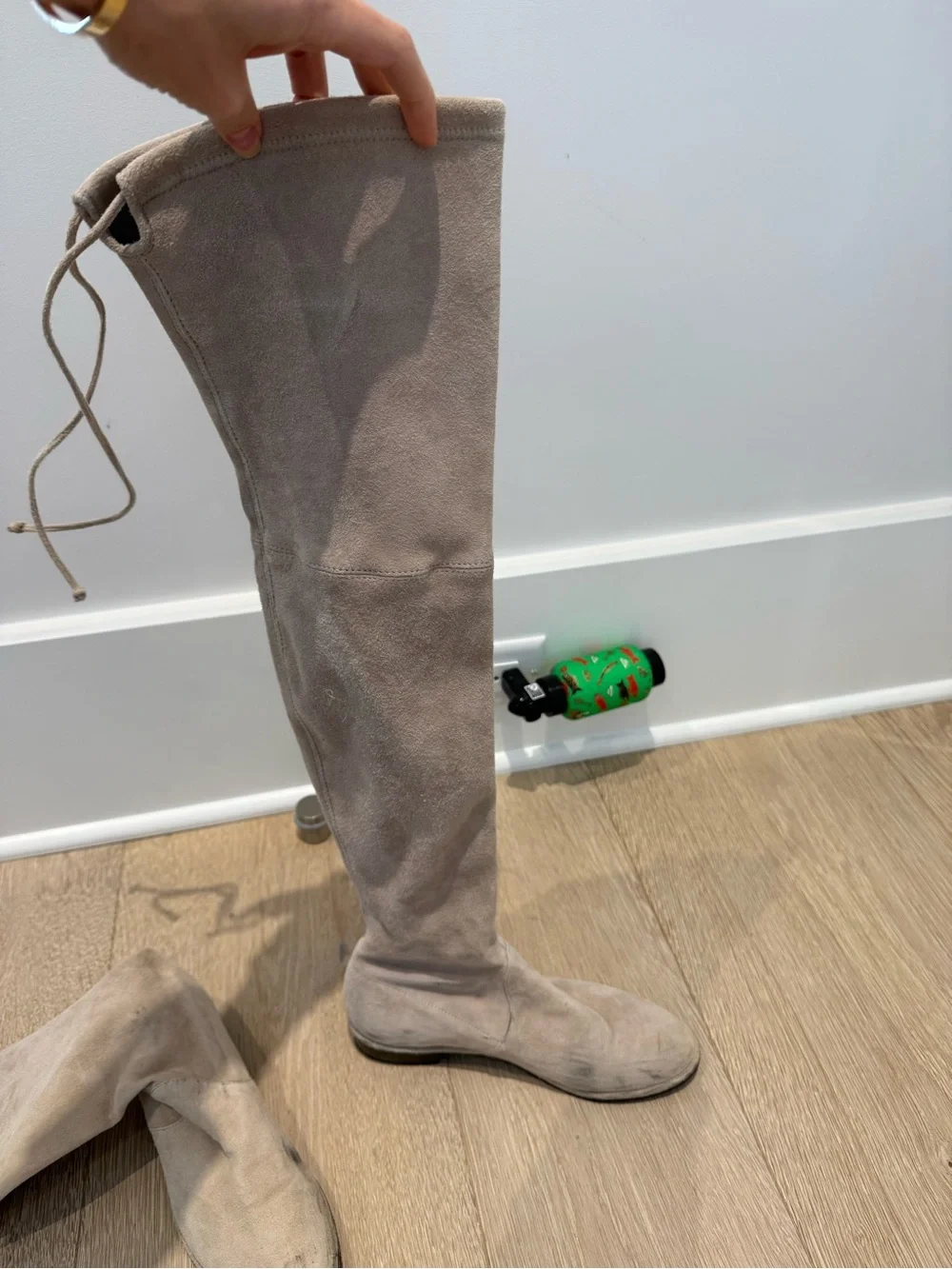 Stuart Weitzman Over-the-Knee Suede Boots in Beige